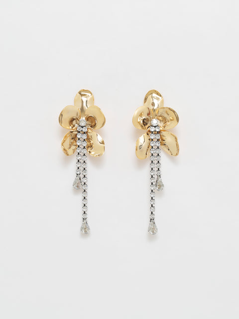 golden flower and crystal drop earring