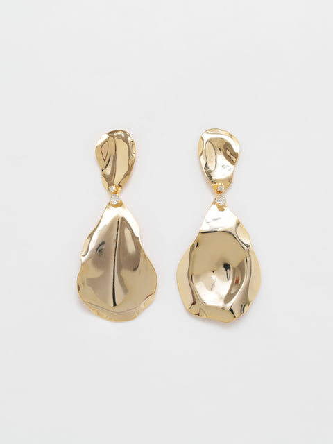 golden large petal drop earrings