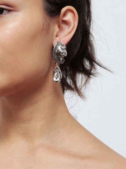 molten crystal drop hoop earrings