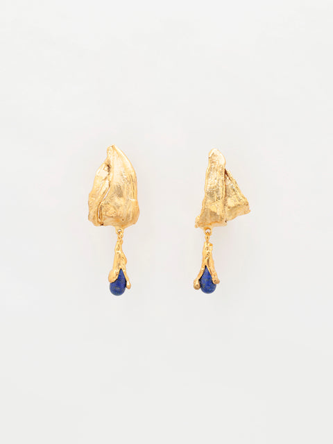 curved molten lapis drop earrings