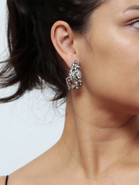 asymmetrical crystallized molten hoop earrings