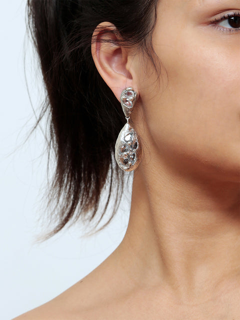 crystallized long drop molten earrings