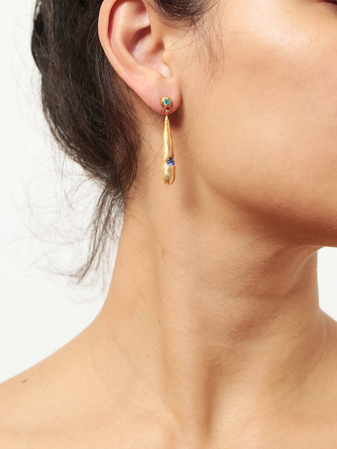 mixed blue crystallized golden drip molten earrings