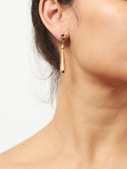 green crystallized golden drip molten earrings