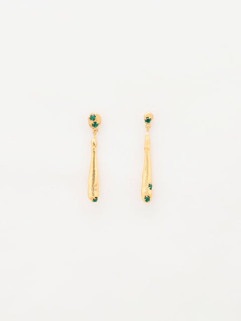 green crystallized golden drip molten earrings