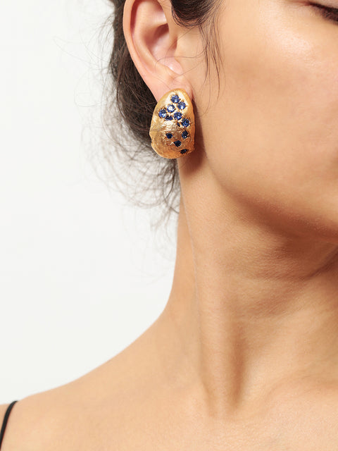 blue crystallized golden ovoid molten earrings II