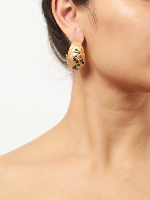 green crystallized golden ovoid molten earrings II