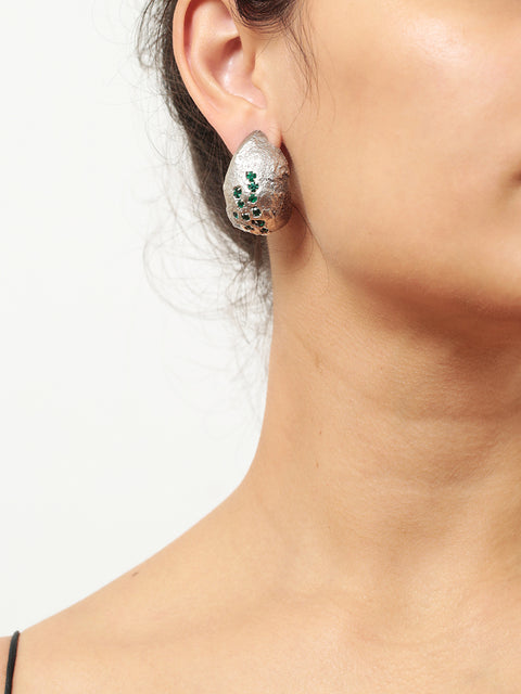 green crystallized ovoid molten earrings