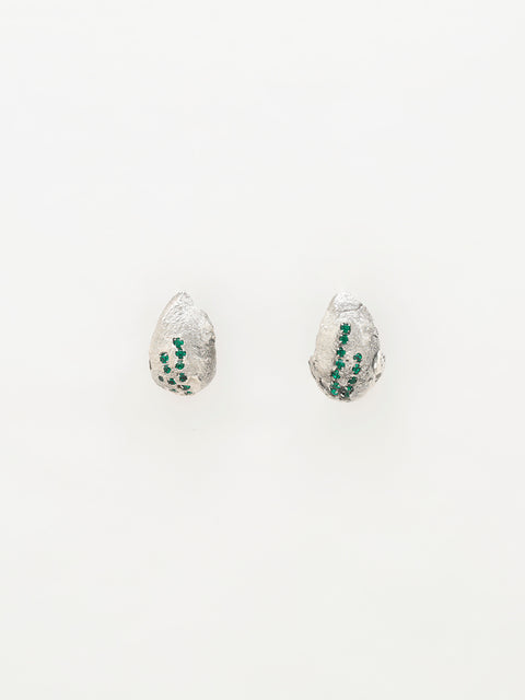 green crystallized ovoid molten earrings