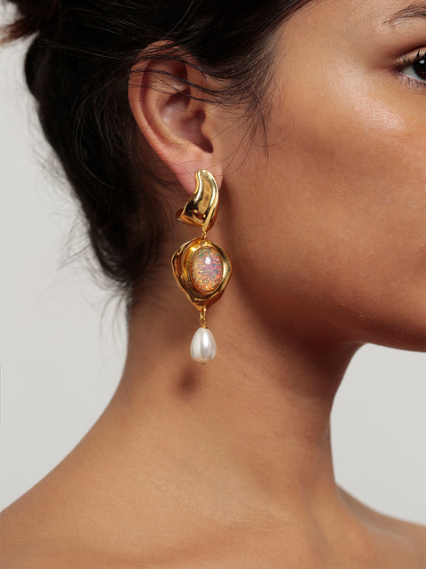 mismatched pink opal drop earrings