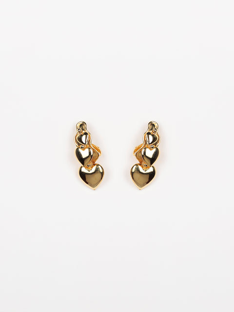 triple golden hearts earrings
