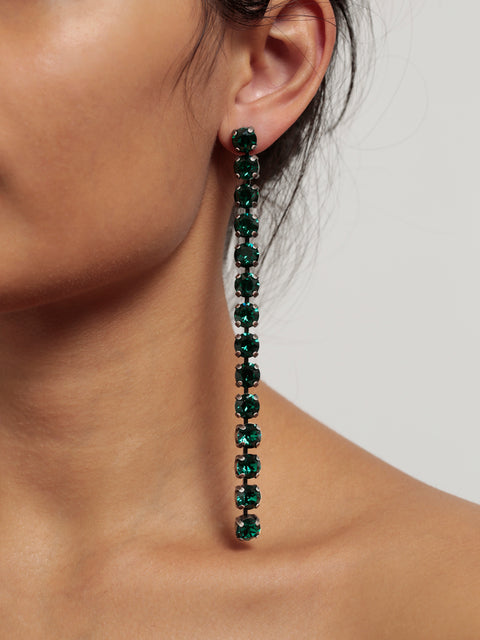 emerald crystal line drop earrings