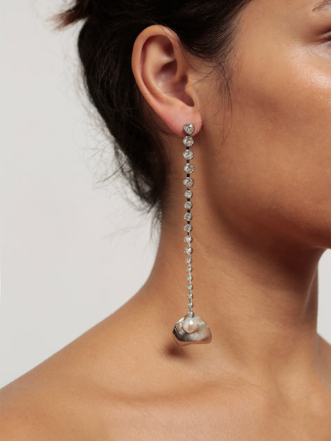 graduated crystal line & petal earrings