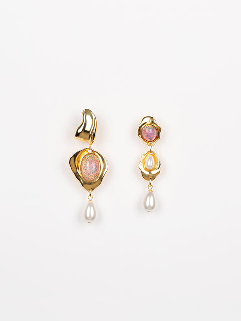 mismatched pink opal drop earrings
